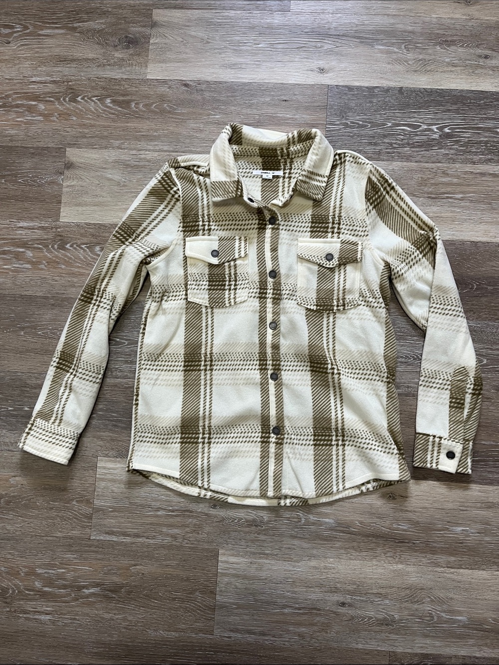 O'Neill Cream & Olive Plaid Button-Down Shirt